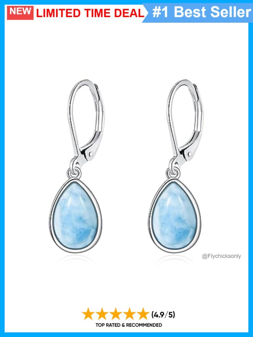 Larimar Leverback Drop Earrings Hypoallergenic Gift for Her